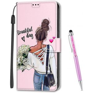 KAL-Coque Compatible Avec Nokia G60 5G, Imprim&eacute; Color&eacute; Motif Portefeuille Housse En Cuir Synth&eacute;tique Avec Support Et Cartes Compartiments Pour Nokia G60 5G (Fille) - Neuf