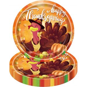 Checarzhn--No1-Vaisselle De Fête Thanksgiving,Ensemble Vaisselle De Fête D'anniversaire,Automne Party Supplies,Dinde Plaques En Papier Serviettes,Tasses,Serviettes,Nappe De Table (7inch Assiettes Pap - Neuf