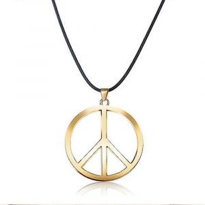 Yiluocd Cuir Noir Signe De Paix Symbole Pendentif Collier En Acier Inoxydable Punk Paisible Chaîne Colliers Pour Femmes Bijoux - Neuf