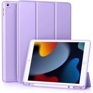 Kal-Coque Compatible Avec Ipad 9ème/8ème/7ème Génération, Modèle 2021/2020/2019, Housse Étui Avec Pencil Holder Pour Ipad 10.2, Veille/Réveil Automatique Lavande - Neuf