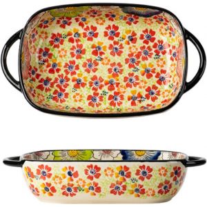 Kalanka-Petit Plat À Gratin En Céramique - Rectangulaire - Pour 1 Personne - En Céramique Vintage - Avec Poignée - Pour Lasagnes, Tiramisu, Casserole - 23,5 X 13 X 5 Cm (Style F) - Neuf