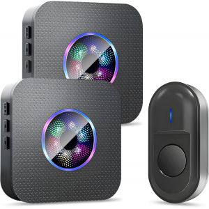 Sonnette Sans Fil Exterieur Etanche, Ip55 Etanche Carillon 300 M&egrave;tres, 55 M&eacute;lodies Et 5 Niveaux Volume, Kit D'un R&eacute;cepteur Et D'un Emetteur Pour Maison, Au Salon, Au Bureau - Neuf