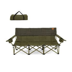 Chaise De Camping 3 Places 194 X 69 X 82 Cm Avec Accoudoirs R&eacute;glables Et Porte-Gobelets En M&eacute;tal Vert Helloshop26 20_0011150 - Neuf