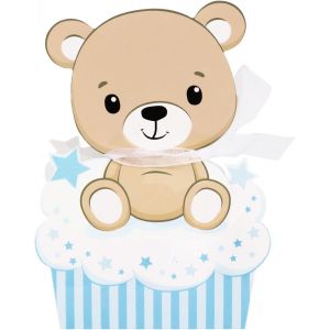 24pcs Mini Boîtes Dragées Sachets Bonbons Ourson Avec Ruban Cadeau Invité Fête D'anniversaire Baptême Baby Shower Prénatal Communion (Bleu) - Neuf