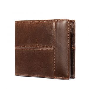 Portefeuille à deux volets RFID en cuir véritable pour homme, marron, avec fenêtre pour carte d'identité et 16 emplacements pour cartes - Neuf