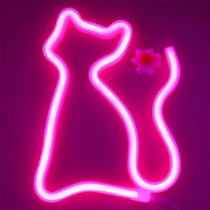 LED Lumière Chat Signe Décoration Murale de la Batterie ou alimentation par le port USB pour la Chambre à coucher de la Barre de Noël de la Maison du Parti (Rose Cat) - Neuf
