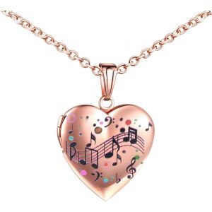 Trahoo-Colliers Médaillons C?ur En Acier Inoxydable Pour Femme Fille Enfant Pendentif Note De Musique Colorée Collier Souvenir Photo Personnalisé - Neuf