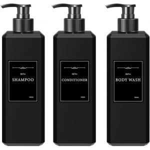 Distributeur de Savon,3 Pièces Flacon Pompe Vide 500ml,Distributeur Shampoing en Plastique avec Étiquettes,pour Cuisine et Salle de Bain,Noir Mat - Neuf