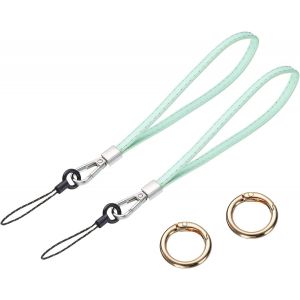 KAL-Lot De 2 Sangles De Poignet En Cuir Lisse Pour Emp&ecirc;cher Les Chutes -Pour Embrayage, T&eacute;l&eacute;phone Portable, Porte-Cl&eacute;s, Portefeuille, Sac &Agrave; Main (Vert Clair) - Neuf