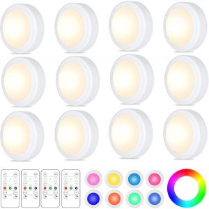 Lot De 12 Palets Lumineux Led Avec Télécommande, 16 Couleurs Changeantes, Lumières Sous Armoire, Veilleuses À Piles Avec Variateur D'Intensité Et Minuterie Pour Placard, Chambre À Coucher, - Neuf