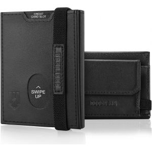 Portefeuille À Trois Volets En Cuir Pour Homme Avec Poche Pour Pièces De Monnaie, 2 Compartiments Pour Billets, Fenêtre Pour Carte D'Identité, Sangle Élastique, Marron - Neuf