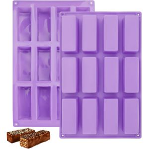 Kalanka-2 Pi&egrave;ces Moule Muffins Silicone 12 Cavit&eacute;s, 29.5x17.2cm Moule Rectangulaire Pour Financier, Barre De C&eacute;r&eacute;ales, Chocolat, Pain, Glace, Pudding, G&acirc;teaux - Neuf