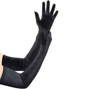 1 Paire De Gants De Mariage De Mariée En Velours Doré Anti-Dérapant Cinq Doigts Rétro Couleur Pure Boule De Danse Banquet Cocktail Fête Balle Dame Gants-M Noir - Neuf