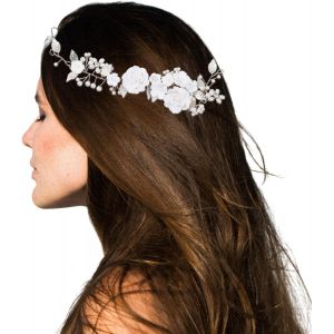 Kal-Serre Tête En Perles Et Fleurs Pour Cheveux De Mariage Accessoires Pour Cheveux De Mariée Bijoux En Argent Bandeaux De Mariée Pour Femmes Filles Demoiselles D'honneur - Neuf