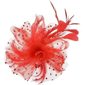 Chapeau Bibi Rouge À Plumes Pour Mariage, Journée Des Dames, Bandeau Et Clip, Chapeau De Cocktail, De Thé, Pour Filles Et Femmes - Neuf