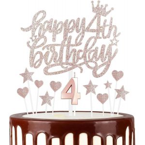 12 Pièces Bougies De Gâteau D'anniversaire,Bougie Numéro 4 En Forme De Rose Dorée Pour Gâteau,Bougies De Gâteau Pour Décorations De 4e Anniversaire,Décorations De Gâteau En Forme De C?Ur E - Neuf