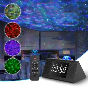 HJLIAN Reveil numerique avec projection de ciel etoile et haut-parleur Bluetooth, telecommande, aide au sommeil - Neuf