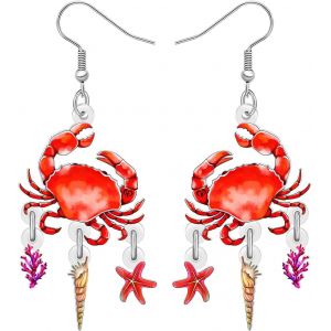 Kal-Boucles D'oreilles Pendantes Amusantes En Acrylique Avec Crabe De Mer Tropical Et Étoile De Mer, Bijoux D'été Mignons Pour Femme, Maman, Plage, Vacances, Accessoires Cadeaux - Neuf