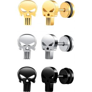Trahoo-Boucles D'oreilles Inoxydable Pour Hommes: Rétro Clous D'oreilles Piercing À Vis - Boucle D'oreille Crâne Bijoux Fantaisie Halloween Adolescents Décoration - Neuf