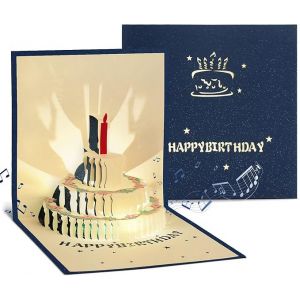 Cartes d'anniversaire pop-up avec lumi&egrave;res et musique, cartes de v?ux pour femmes et hommes en bleu, invitations d'anniversaire pour filles et gar&ccedil;ons, cartes de v?ux pop-up 3D avec enveloppes - Neuf