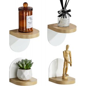 Subzonal-Lot De 4 Petites Etagere Murale Blanche, Tablettes Flottantes En Bois Avec Pi&egrave;tement En M&eacute;tal Pour Petits Objets, Tablette Murale De D&eacute;coration Rustique Pour Chambre, Salon, 10x10cm, Adh&eacute;sif - Neuf