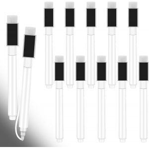 Lot de 12 marqueurs magn&eacute;tiques effa&ccedil;ables &agrave; sec &agrave; pointe fine en feutre pour tableau blanc avec gomme-Mini marqueurs blancs effa&ccedil;ables &agrave; sec pour bureau,&eacute;cole,maison,salle de classe - Neuf