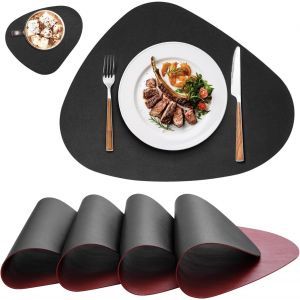 Eryi-Sets De 6 Table Lavable,Set Couverts De Table,Dessous De Table,Cuir Antidérapant Double Face Imperméables Set Table Et Dessous De Verre,Set De Table Lavable Chaleur Résiste(Noir Rouge) - Neuf