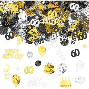 Confettis décoratifs pour 60e anniversaire - Dorés et noirs - Décoration de table à disperser - Paillettes - Pour mariage, anniversaire de mariage - Neuf