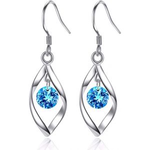 Trahoo-Parure Femme Argent Fin 925 Avec Zirocon Cubique 5a Bleu, Ensemble De Bijoux Boucles D'oreilles + Collier En Forme Tordue, Parure De Bijoux Chaîne Pendentif Hypoallergénique Pour Femme Fille - Neuf