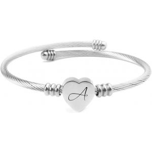 Kalsw-Bracelet Câble En Acier Inoxydable 316l,Bracelet Initiale Lettre A Femme Fille-Couleur Argenté,Bracelet É Personnalis Femme Lettre Initiale Achaîne De Main Réglable,Cadeau Pour Femme Fille - Neuf
