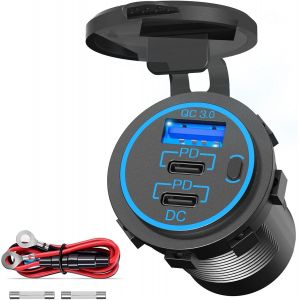 Prise De Chargeur De Voiture: 96w[Dual Pd & Quick Charge 3.0] Prise Usb 12v/24v Ports Avec Interrupteur Étanche Adaptateur Allume Cigare Charge Rapide Pour Camping-Car,Camion,Caravane,Bateau - Neuf