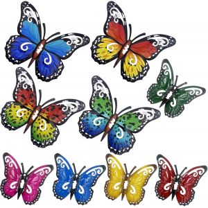 MEVRONISSHOP-9 Pi&egrave;ces D&eacute;coration Murale Papillons en M&eacute;tal,D&eacute;coration de Jardin de Papillons,D&eacute;coration d'Art Mural &agrave; la Maison,Sculptures de Jardin,D&eacute;corations pour Balcon,Patio,Porte(4 Grands 5 Pet - Neuf
