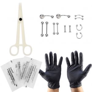 Kit D'outils Jetables Pour Piercing Au Nez, Anneaux Argentes, Aiguilles Et Gants - Neuf