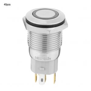 Lot de 40 interrupteurs a bouton-poussoir autobloquants en metal, 16 mm, 12 V, LED, 5 broches (vert) - Neuf