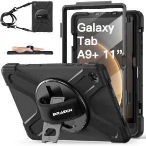 NAERYUT-Pour Coque Samsung Galaxy Tab A9+ Plus 11 Pouces 2023,Étui De Robuste Avec Film Protection,Support Rotatif À 360°Et Dragonne,Bandoulière,Résistant Housse Pour Sm-X210/X216/X218,Noir - Neuf