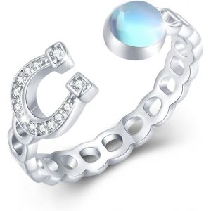 Yemaesre-Bague Pierre De Lune Bague Cheval S925 Argent Sterling Fer À Cheval Anneau Réglable Animal Anneau Cheval Réglable Anneau Ouvert Cheval Bijoux Pour Femmes Filles - Neuf