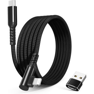 C&acirc;ble Chargeur USB C vers Lightning 2M 90 Degr&eacute;s avec Adaptateur USB A,Coud&eacute; Cordon Type C PD Angle Droit Charge Rapide pour iPhone 14 13 12 11 Mini Pro Max SE XR XS iPad - Neuf