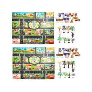 Tapis de jeu pour enfants sur le th&egrave;me de la ville avec panneaux de signalisation et arbres - Lot de 2 - Neuf