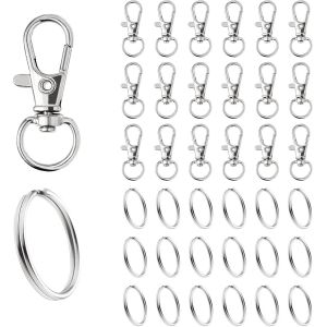 KALANKA-Mousqueton Anneau Porte Clef M&eacute;tal 100 Pi&egrave;ces Anneaux, Attache Porte Cl&eacute;, Fermoir Mousqueton, Pivotant Keychain, Crochet Porte Clef pour Bijoux Gadget DIY D&eacute;coratio&iquest;Argent&iquest; - Neuf