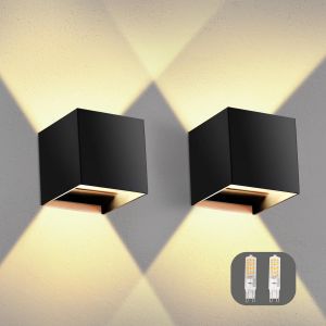Hamiltion-Lot De 2 Appliques Murales D'Intérieur-3,8 W-Ip65-Étanche-Avec Ampoule G9 Remplaçable-3000 K-Blanc Chaud-Pour Intérieur De Salon, Balcon, Etc.-Noir - Neuf