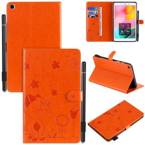 Étui Pour Samsung Galaxy Tab A8 2019 Sm-T290/T295 Pu Cuir Poche Cas Flip Coque Protection Housse Stand Case Papillon Chat Et Abeille,Orange - Neuf