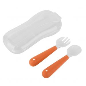 Ensemble De Cuilleres Et Fourchettes Antiderapantes En Pp Durable Pour La Vaisselle Des Bebes Et Des Enfants (Orange) - Neuf