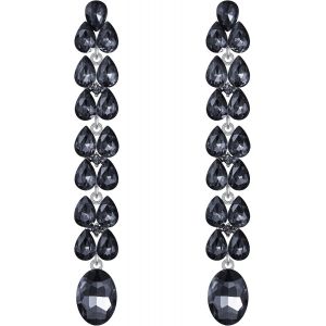 Kal-Femme Bijoux Boucles D'oreilles Double Goutte D'eau Longue Cristal Autrichien Strass Parure - Neuf