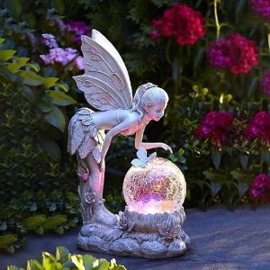 Fée De Lumière Fleurs En Résine, Ornement, Extérieur, Sculpture, Fée, Statue, Jardin, Elfe Solaire Statue Fée, Décoration, Statue, Fée Résine Rétro - Neuf