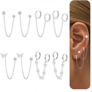 Tianyi-4 Paires Boucles D'oreilles Femmes Plaquée Or 14k Boucle D'oreille Pendantes Acier Inoxydable Piercing Oreille Dangle Chaîne Boucles D'oreilles Helix Tragus Double Piercing Créoles - Neuf