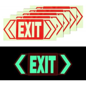 Mevronisshop-5pcs Autocollants Pour Panneaux De Sortie, Phosphorescents En Vinyle 17,3x12,7cm Autocollants D'avertissement D'urgence Pour Entreprises Et Bureaux - Neuf