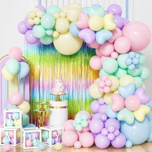 KALANKA-107PCS Ballon Pastel Arc en ciel 5/10/12 Pouces Multicolore Pastel Macaron Ballon Rideaux à Franges en Aluminium pour Anniversaire Fille Mariage Baby Shower Baptême Party Supplies - Neuf