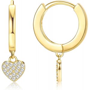 Kal-Argent Or Boucles D`Oreilles Pour Femmes, Argent Sterling 925 Hypoallergénique Huggie Boucles D`Oreilles Avec Étoile/Coeur/Pièce/Serpent Pendentif Boucles D`Oreilles Pendantes - Neuf