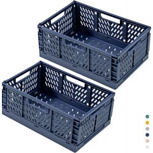 Lot de 2 boîtes de rangement pliables en plastique-Pour cuisine,bureau,chambre à coucher,armoire,tiroir (bleu,42,5 x 28,5 x 16,5 cm) - Neuf