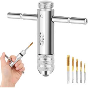 ERYI-Tourne A Gauche Coffret Taraud, Porte Taraud Réversible À Cliquet, Cliquet Réglable Clé Pour Porte-Taraud À Poignée En T, Hss M3 M4 M5 M6 M8 Métrique Outils De Filetage Pour Tarauds, Râpes, Tour - Neuf